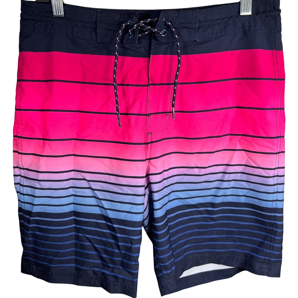 Old Navy California Mens Board Shorts Size 30 Pink Blue Ombre Striped Swim Trunk